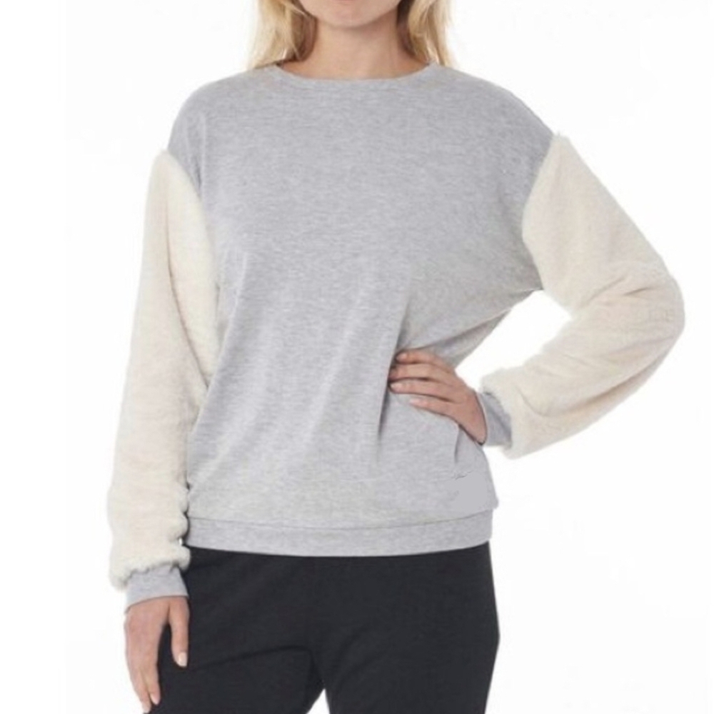Poof! Women's Gray and White Faux Fur Sweater